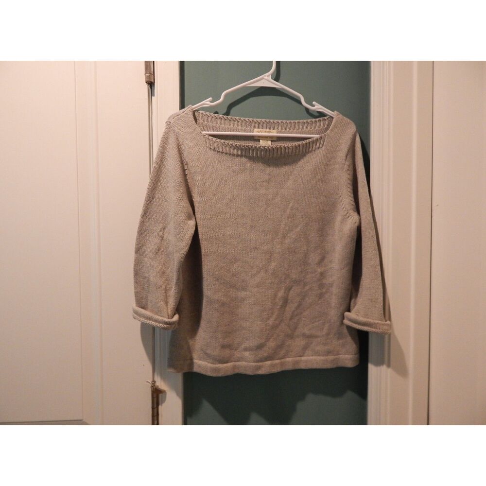 Vintage St. John's Bay Women's L 12/14 Gray 100% Cotton Knit Sweater 3/4 Sleeve